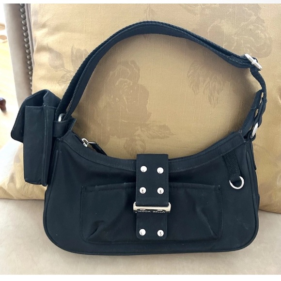 Y2K Vintage Nylon Adjustable Strap Detachable Mini Pocket Shoulder Black Bag - Picture 1 of 10